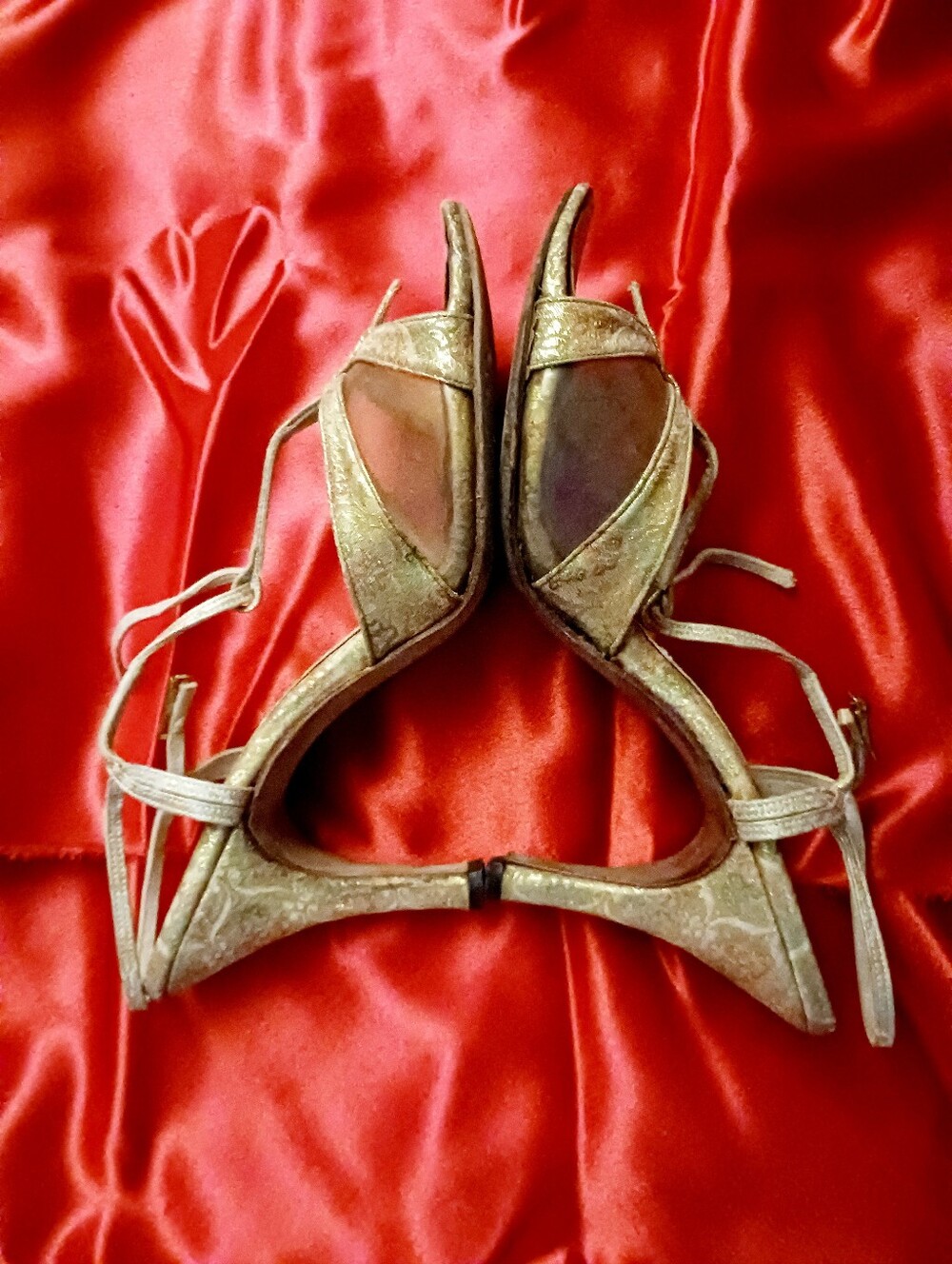 Gold Metallic Strappy Evening Heels - Women